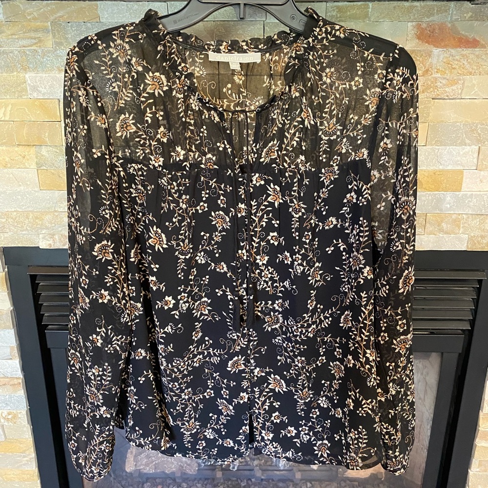 Daniel Rainn Sheer Floral Top - Petite L